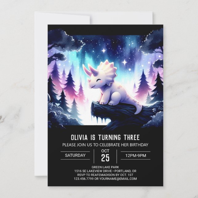 Convite Boho Imprimível Triceratops Aniversário (Frente)
