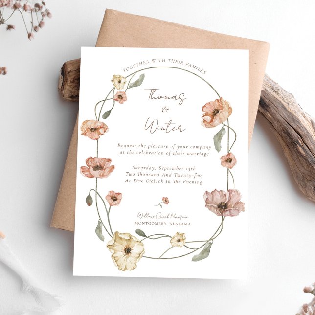 Convite Boho Islandês Watercolor Islândia Poppy Flowers (Boho Icelandic Watercolor Iceland Poppy Flowers Invitation)
