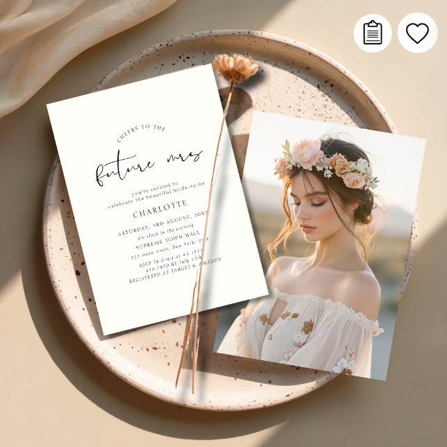 Convite Boho Ivory Script Wedding Bridal Shower Photo (Criador carregado)
