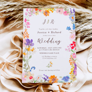 Convite Boho jardim verão fotos iniciais florais casamento