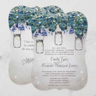 Convite Boho Jarro de Mason Azul Turquesa Pavão