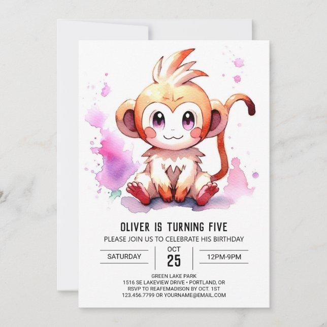 Convite Boho Joyful Monkey Birthday (Frente)