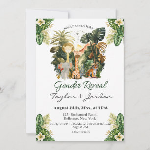 Convite Boho Jungle Animals Gender Reveal Party