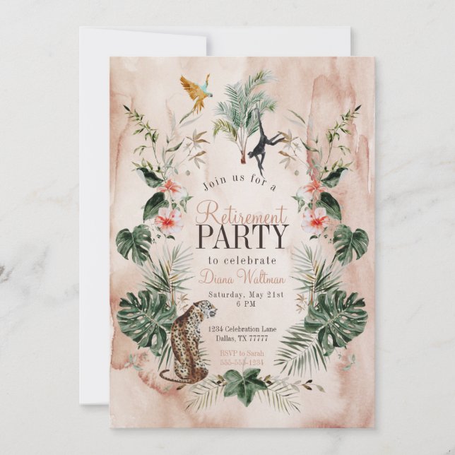 Convite Boho Jungle Retirement Party Watercolor (Frente)