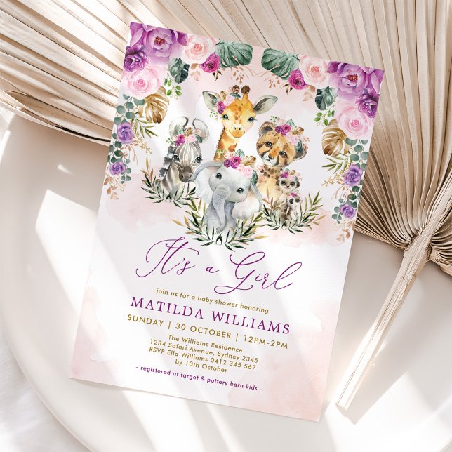 Convite Boho Jungle Safari Wild Animals Girl Baby Shower (Criador carregado)
