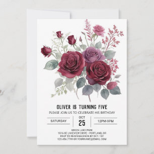 Convite Boho Kids Burgundy Floral Birthday
