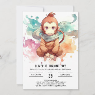 Convite Boho Kids Monkey Birthday