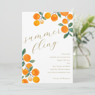 Convite Boho Laranja Cítrico Frutas Aquarela Verão Fling