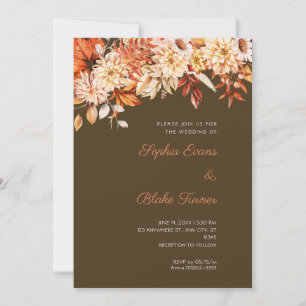 Convite Boho Laranja Floral Inverno Café Marrom Casamento