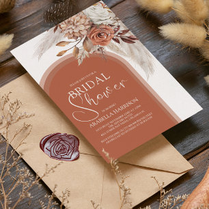 Convite Boho Laranja Queimado Floral e Pampas Festa de Noi