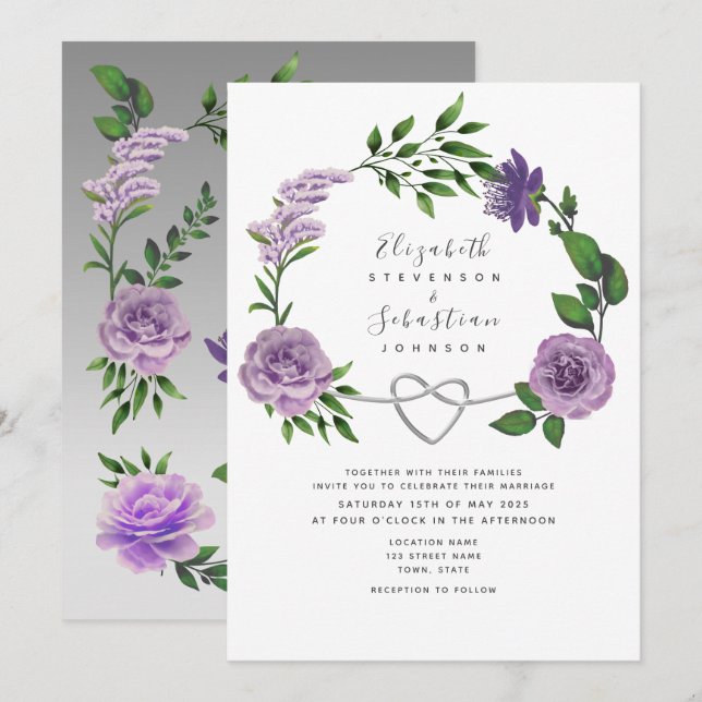 Convite Boho Lavanda Purple Wedding (Frente/Verso)