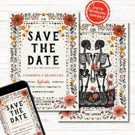 Convite Boho Letterpress Esqueleto aviso de data de casame