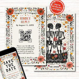 Convite Boho Letterpress Estilo Esqueleto Tarot Casamento 