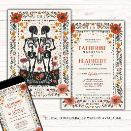 Convite Boho Letterpress Style Skeleton Tarot Wedding