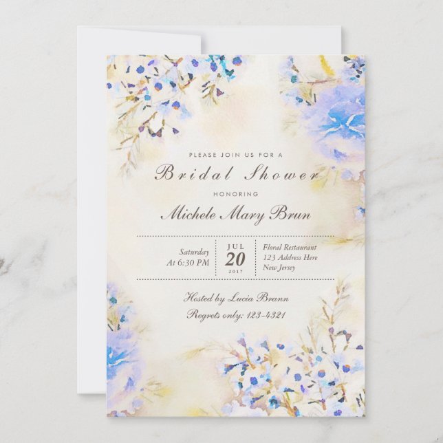 Convite Boho Light Blue Floral Chá de panela Invite (Frente)