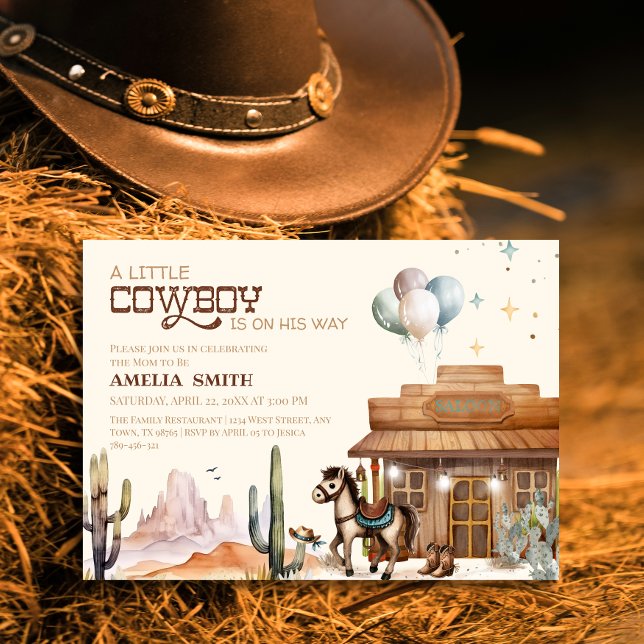 Convite Boho Little Cowboy Western Baby Shower Desert (Criador carregado)