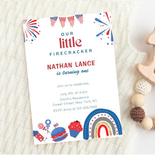 Convite Boho Little Firecracker 4 de julho