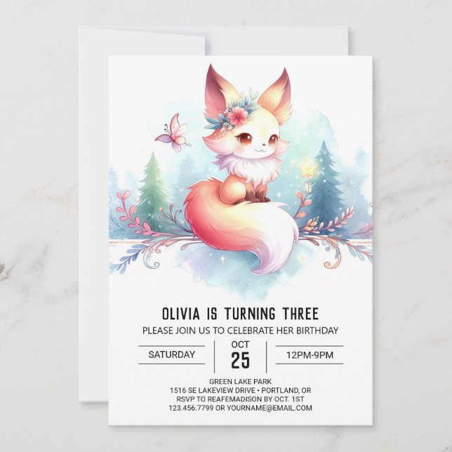 Convite Boho Little Fox Birthday digital (Frente)