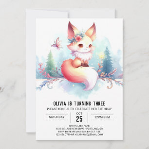 Convite Boho Little Fox Birthday digital