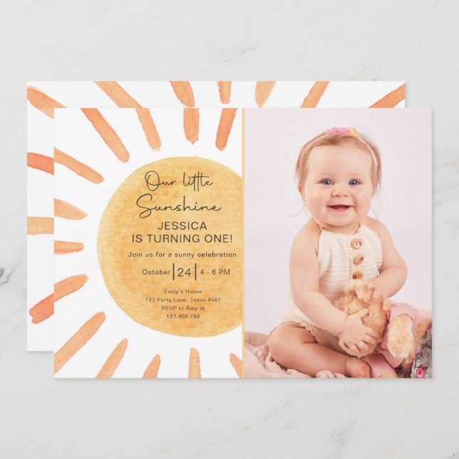Convite Boho Little Sunshine primeiro aniversario Convide  (Frente/Verso)
