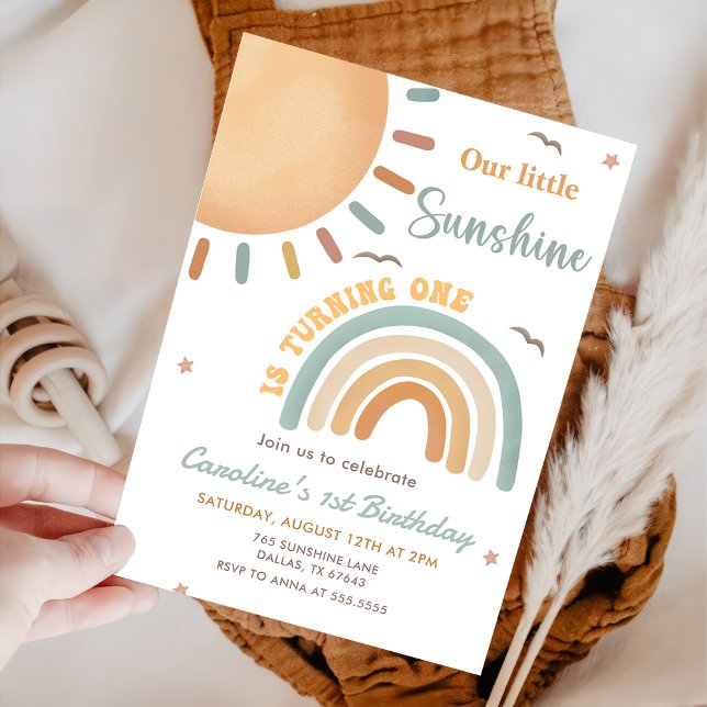 Convite Boho Little Sunshine primeiro aniversario Party (Criador carregado)