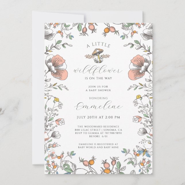 Convite Boho Little Wildflower Girl Baby Shower Invitation (Frente)