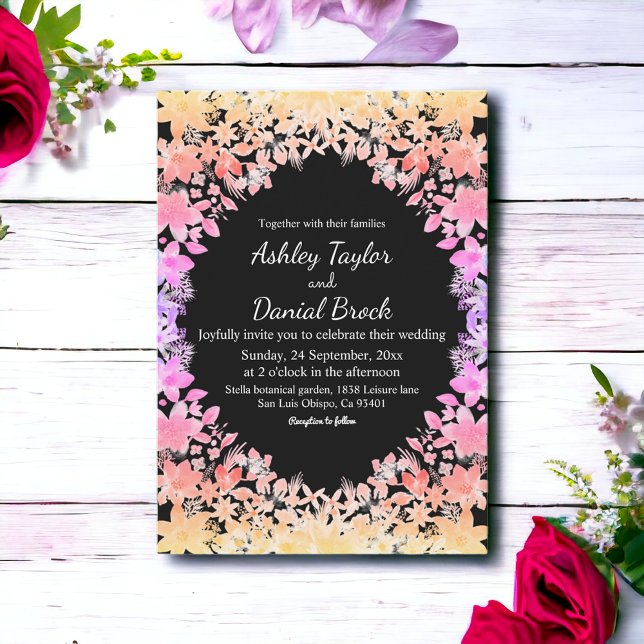 Convite Boho Luminoso Rosas Negra Casamento Floral (Criador carregado)