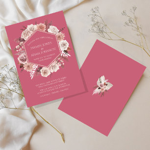 Convite Boho Magenta Flores Secas, Rosa, Secas, Casamento