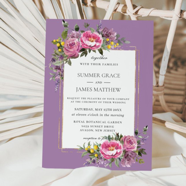 Convite Boho Magenta Lavanda Rosa Púrpura Casamento Verde (Criador carregado)