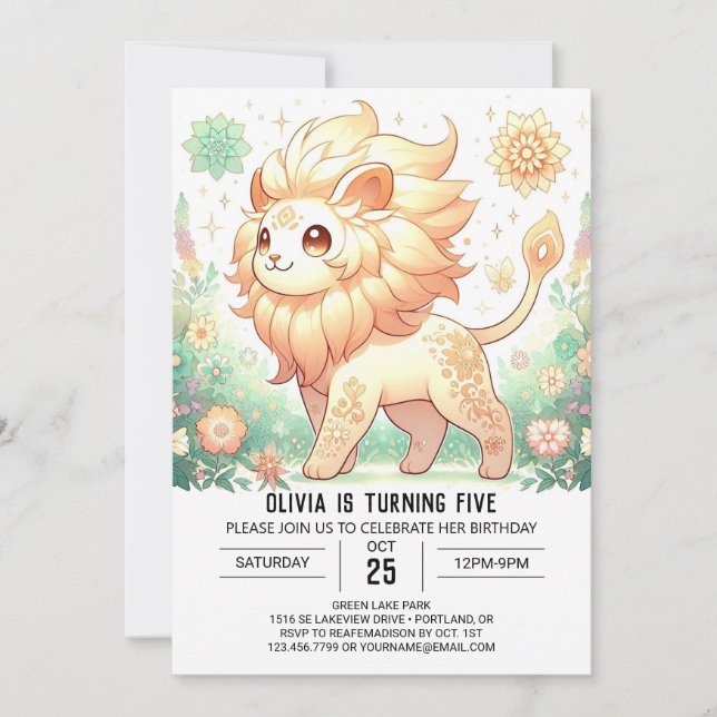 Convite Boho Magical Lion Digital Birthday (Frente)