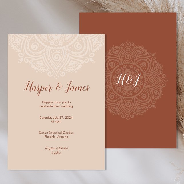 Convite Boho Mandala Terracotta Casamento Minimalista (Criador carregado)