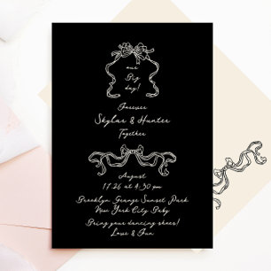 Convite Boho Manuscrito Retro Black & Cream Weding