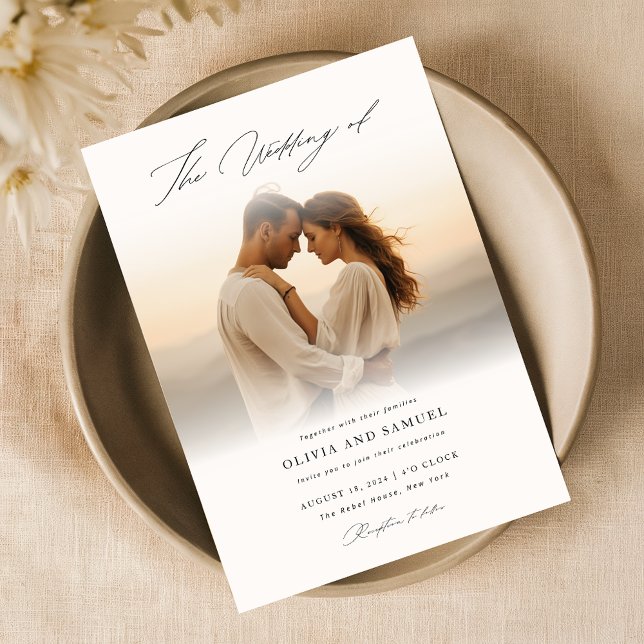 Convite Boho Manuscrito Script Romântico Foto Casamento (Criador carregado)