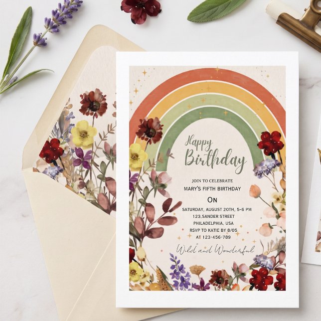 Convite Boho maravilhoso aniversário de flores silvestres  (Criador carregado)