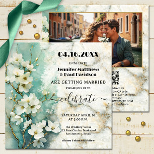 Convite Boho Marble Floral Tudo em Um Casamento