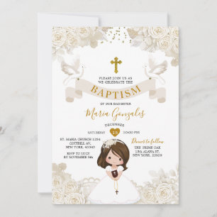 Convite Boho Marfim Branco Floral Menina Batismo Batizado