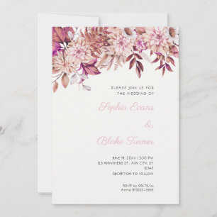 Convite Boho Marrom Rosa Floral Inverno Branco Casamento