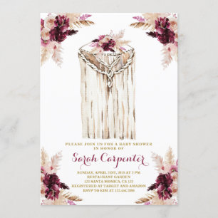 Convite Boho marsala macrame chá de fraldas