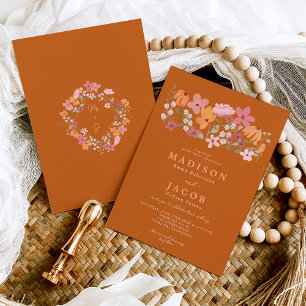Convite Boho meadow wildflower iniciais casamento