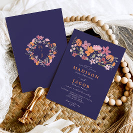 Convite Boho meadow wildflower iniciais casamento