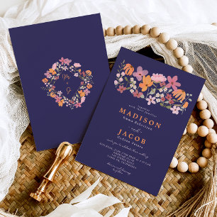 Convite Boho meadow wildflower iniciais casamento