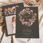 Convite Boho meadow wildflowers photo Sweet 16<br><div class="desc">Announce your upcoming Sweet 16 birthday with our boho-inspired invitations, featuring pretty and charming wildflowers in trendy earthy tones like orange, sage green, dark red, and dusty pink on green. The modern brush script adds a touch of elegance to these unique invitations that are perfect for any boho meadow or...</div>
