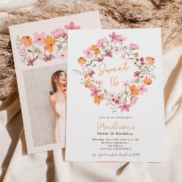 Convite Boho meadow wildflowers photo Sweet 16