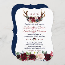Boho Merlot Marinho Blue Floral Antlers Casamento