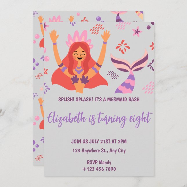 Convite Boho Mermaid Birthday Invitation (Frente/Verso)