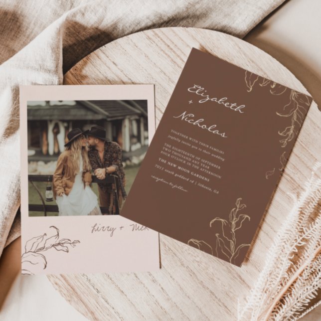 Convite Boho Minimalist Botanicals Terracotta Wedding (Criador carregado)