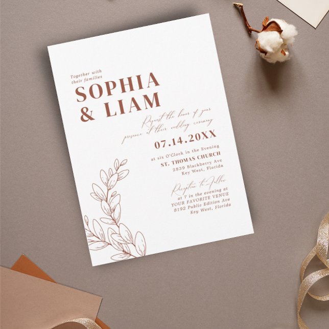 Convite Boho Minimalist Botanicals Terracotta Wedding (Criador carregado)