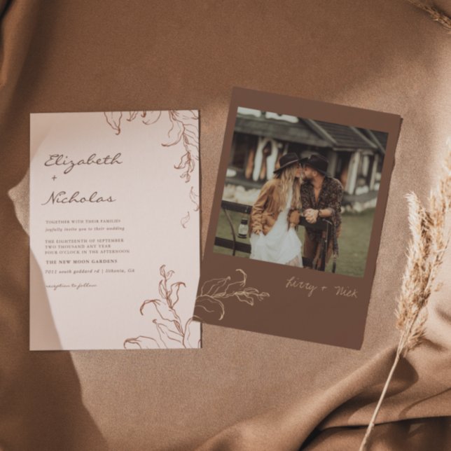 Convite Boho Minimalist Botanicals Terracotta Wedding (Criador carregado)