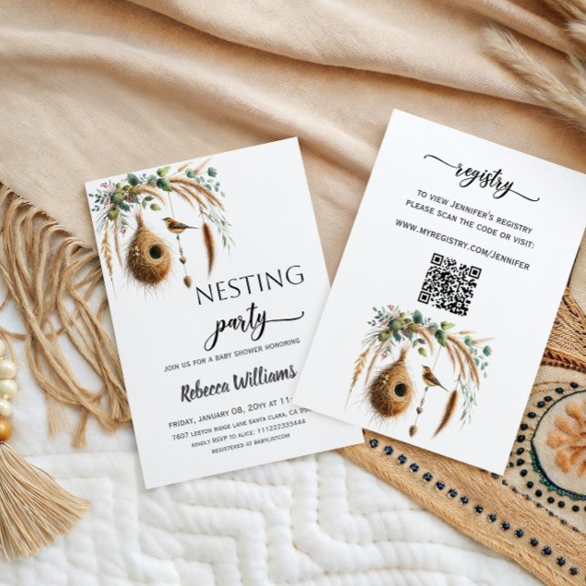 Convite Boho Minimalist Nesting Party Bird Baby Shower (Criador carregado)