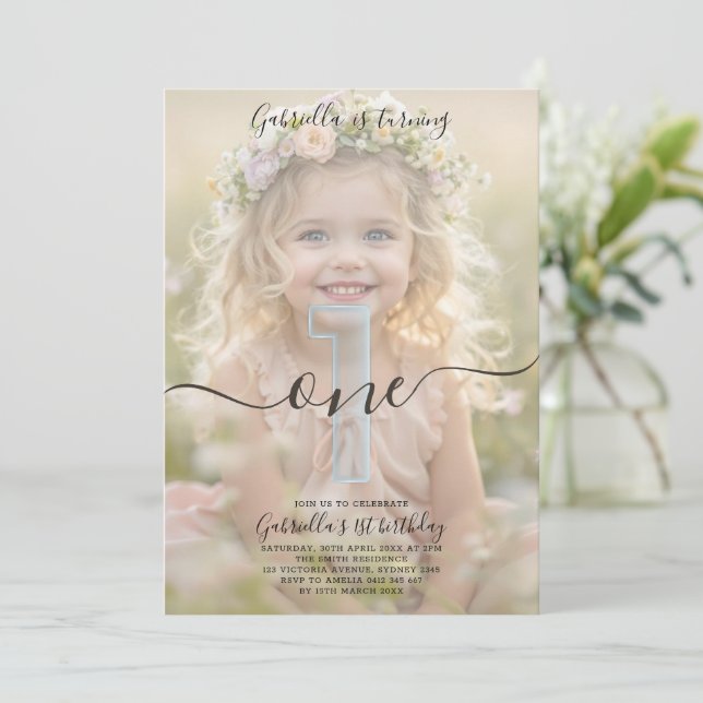 Convite Boho Minimalist One Girl Photo 1st Birthday  (Em pé/Frente)
